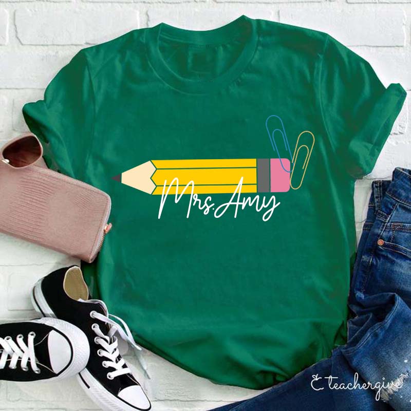Personalized Pencil Teacher Name Teacher T-Shirt
