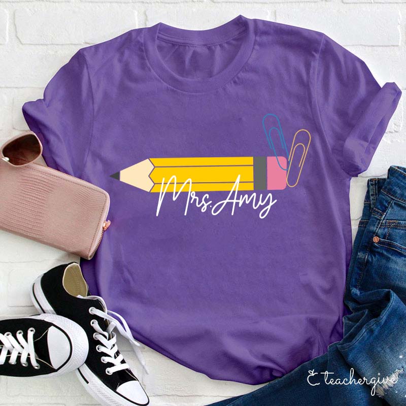 Personalized Pencil Teacher Name Teacher T-Shirt