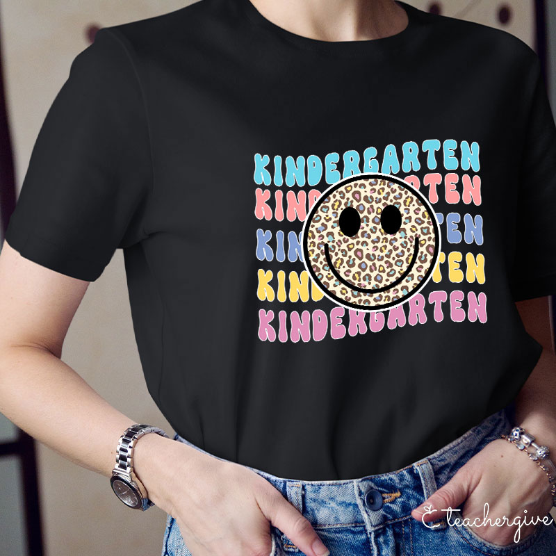 Personalized Leopard Print Smile Kindergarten T-Shirt