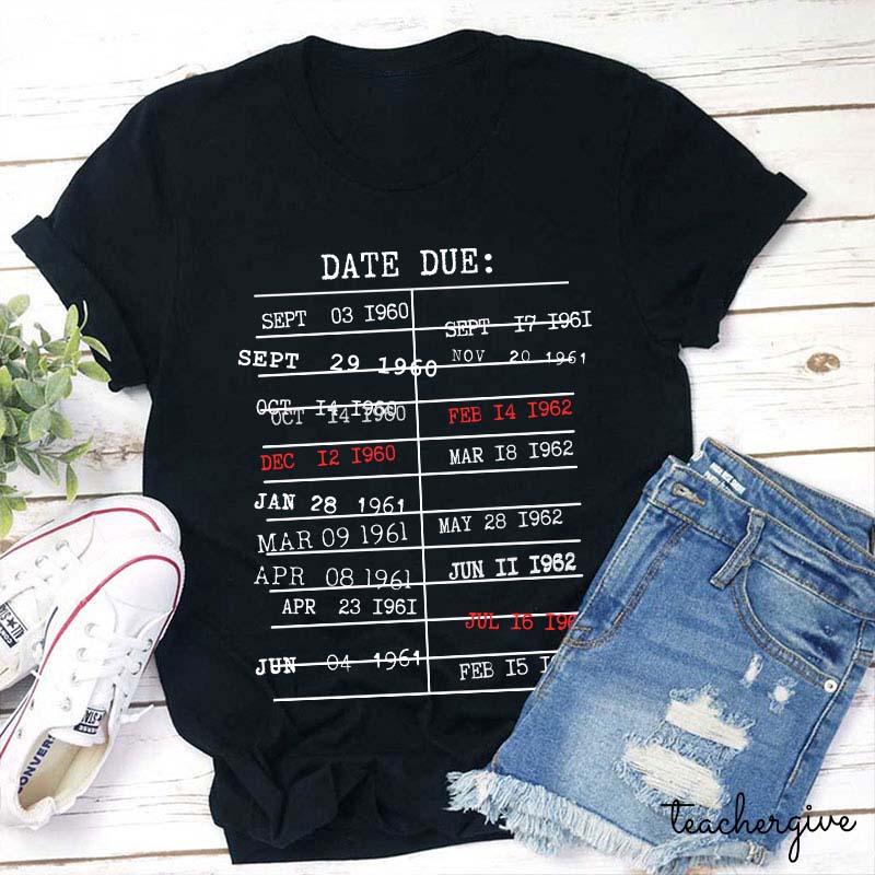 Date Due Card Teacher T-Shirt