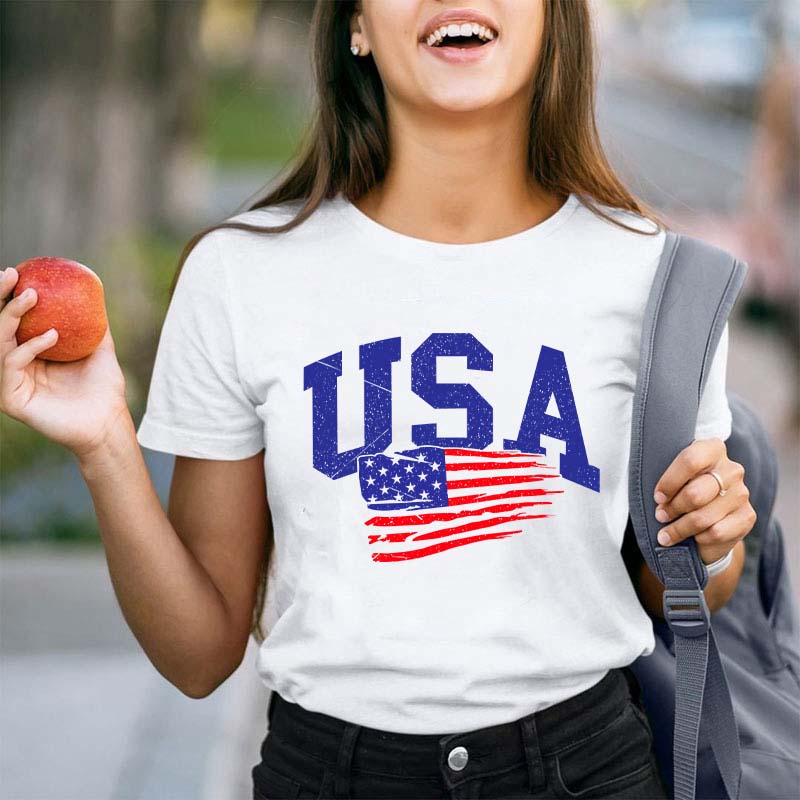 Waving USA Flag Teacher T-Shirt