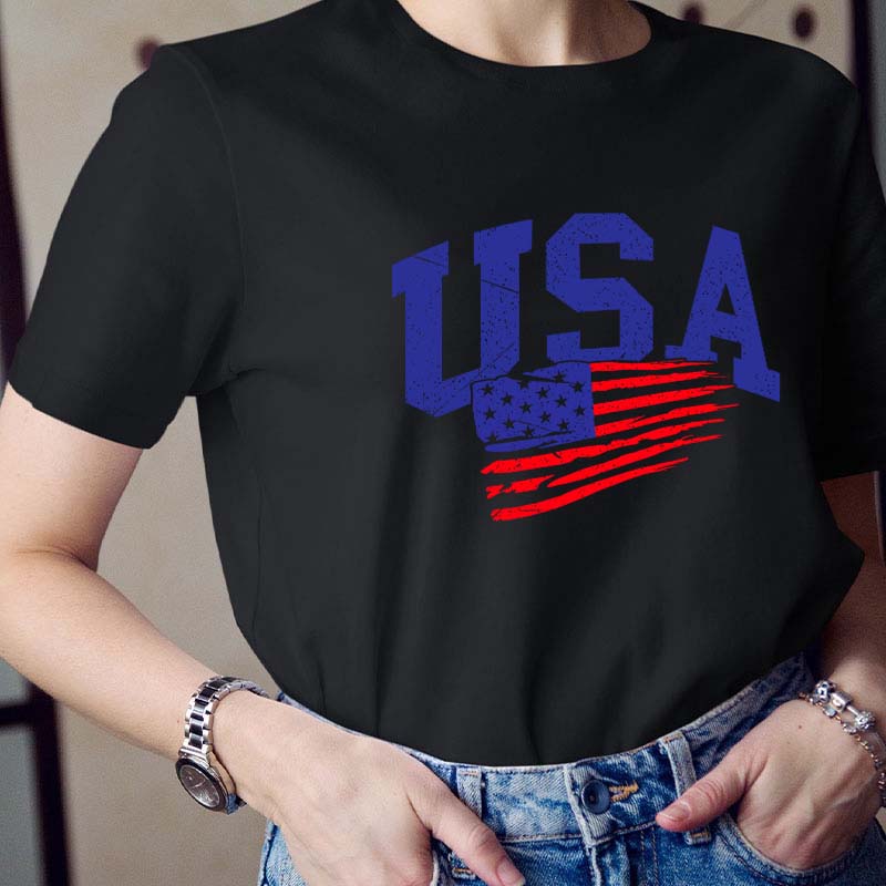 Waving USA Flag Teacher T-Shirt