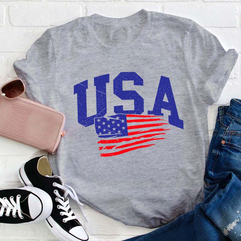 Waving USA Flag Teacher T-Shirt