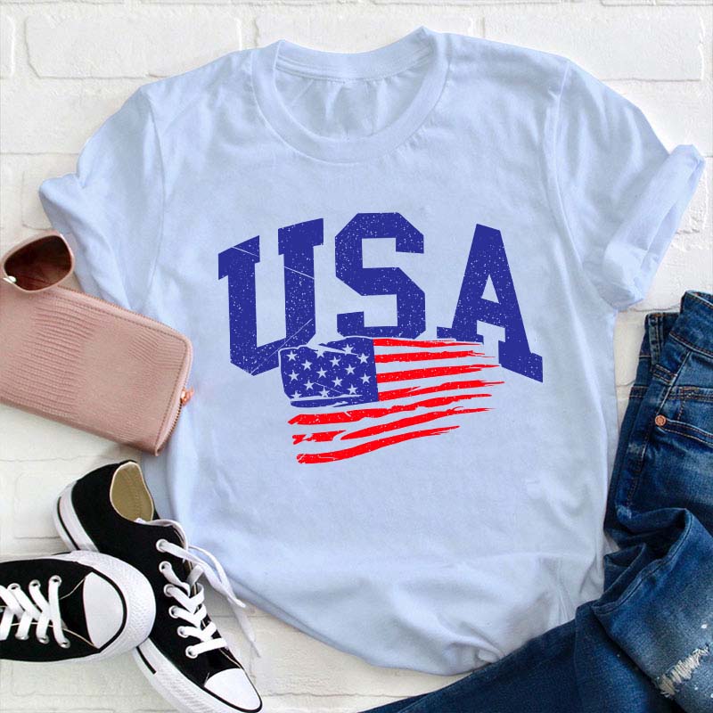 Waving USA Flag Teacher T-Shirt