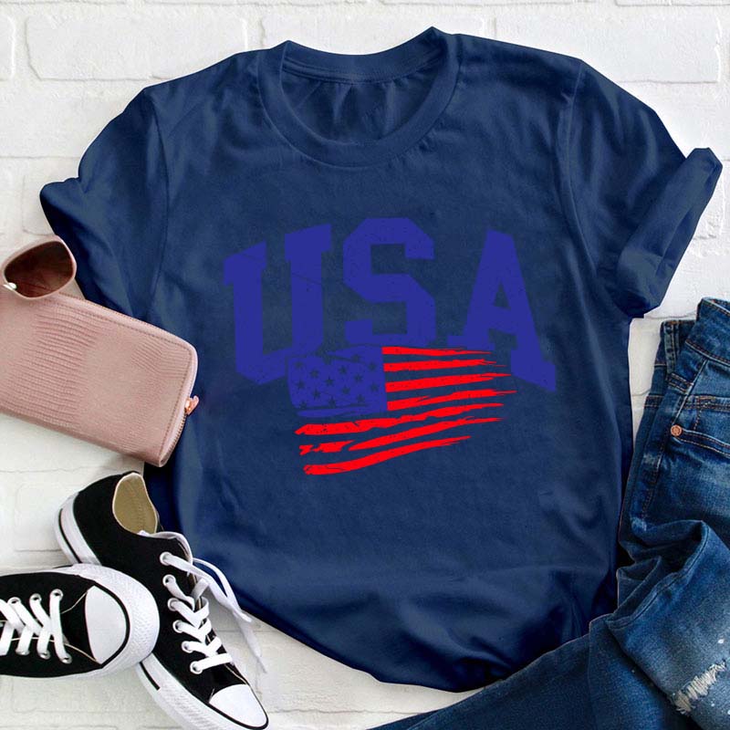 Waving USA Flag Teacher T-Shirt