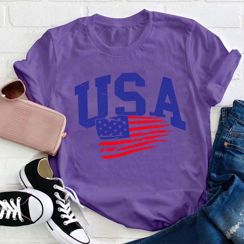 Waving USA Flag Teacher T-Shirt