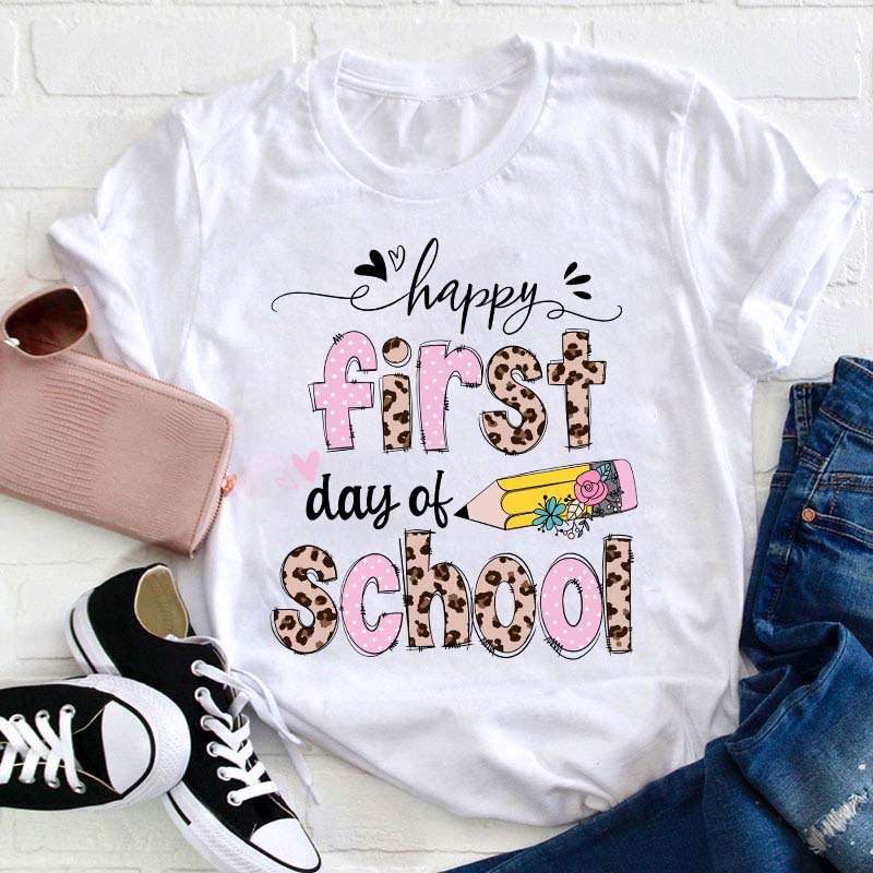 Happy First Day Of School Pink Leopard T-Shirt