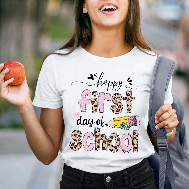 Happy First Day Of School Pink Leopard T-Shirt