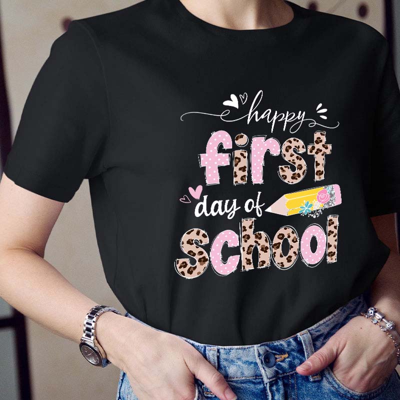Happy First Day Of School Pink Leopard T-Shirt