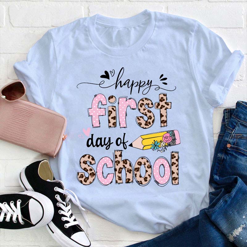 Happy First Day Of School Pink Leopard T-Shirt