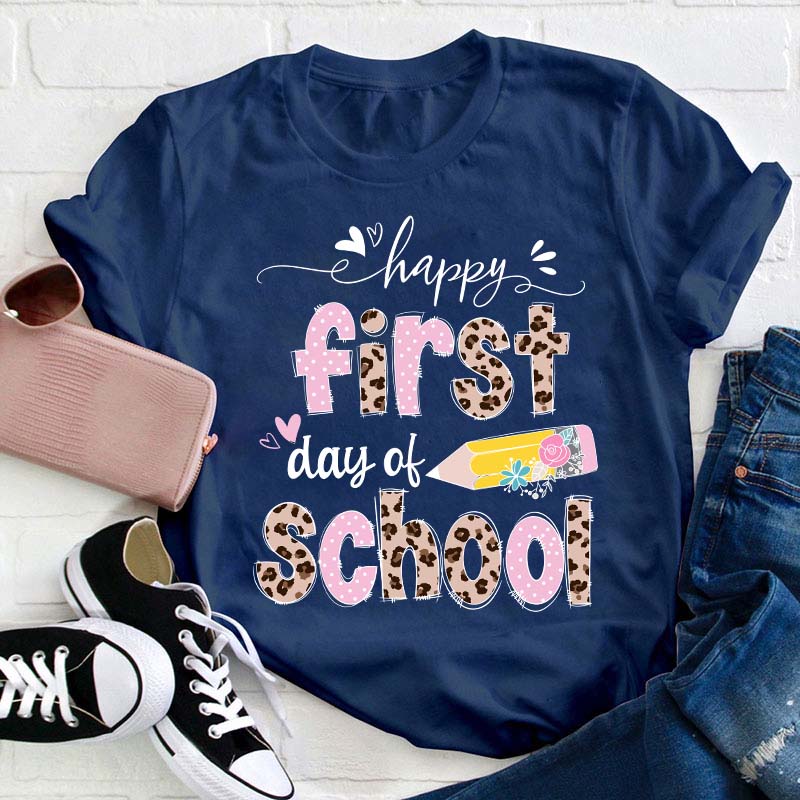 Happy First Day Of School Pink Leopard T-Shirt