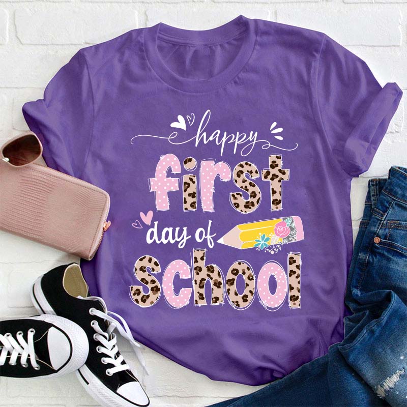 Happy First Day Of School Pink Leopard T-Shirt