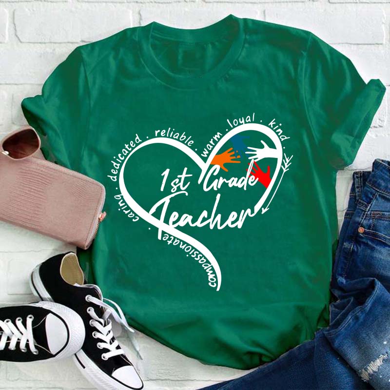 Personalized Grade Warm Kind Caring Reliable Teacher T-Shirt