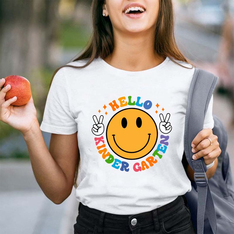 Personalized Grade Hello Smile Face Teacher T-Shirt