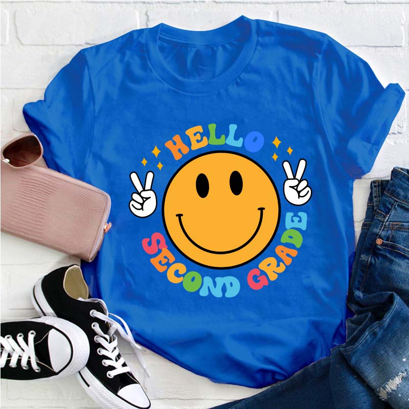 Personalized Grade Hello Smile Face Teacher T-Shirt