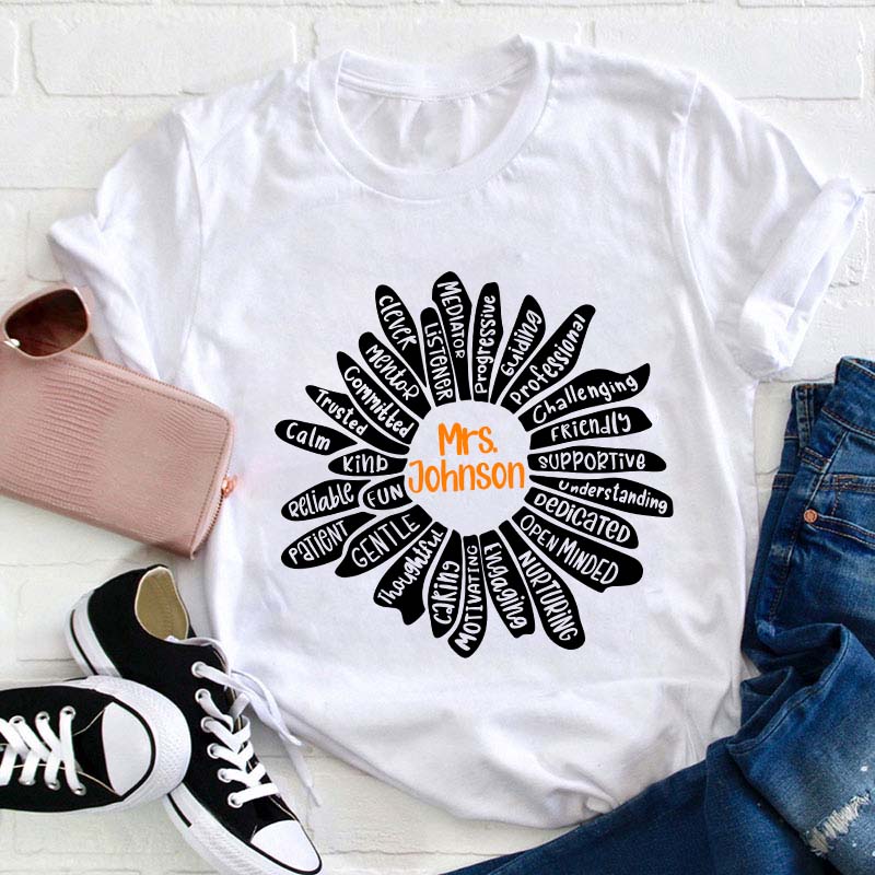 Personalized Name Flower Teacher T-Shirt