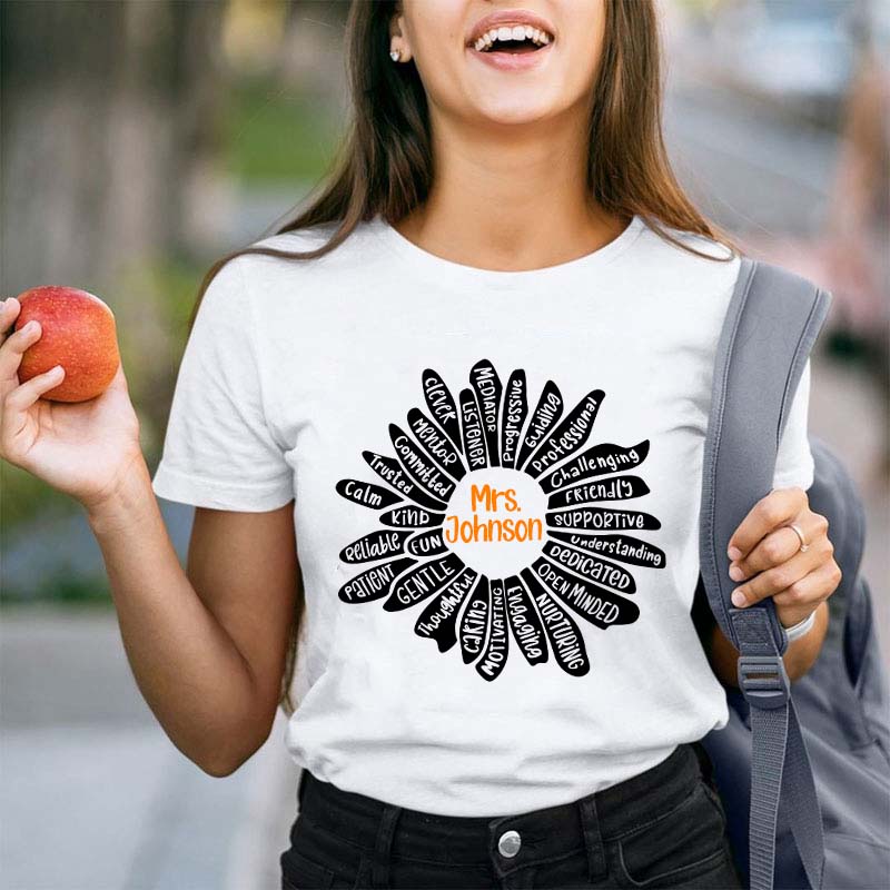 Personalized Name Flower Teacher T-Shirt