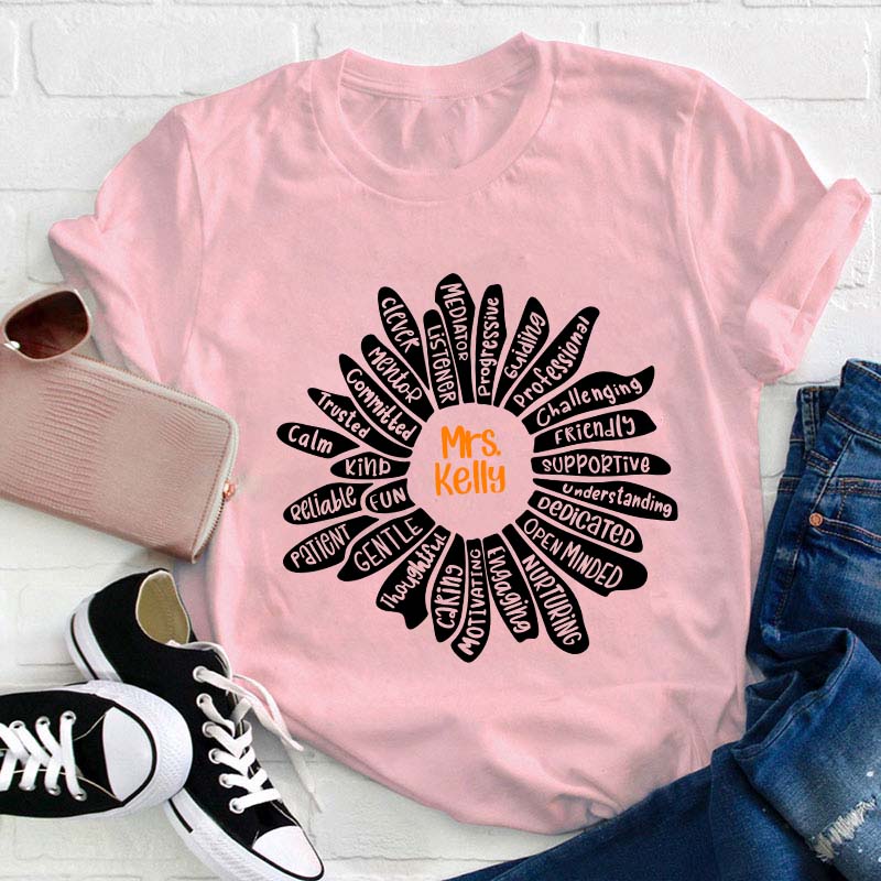 Personalized Name Flower Teacher T-Shirt