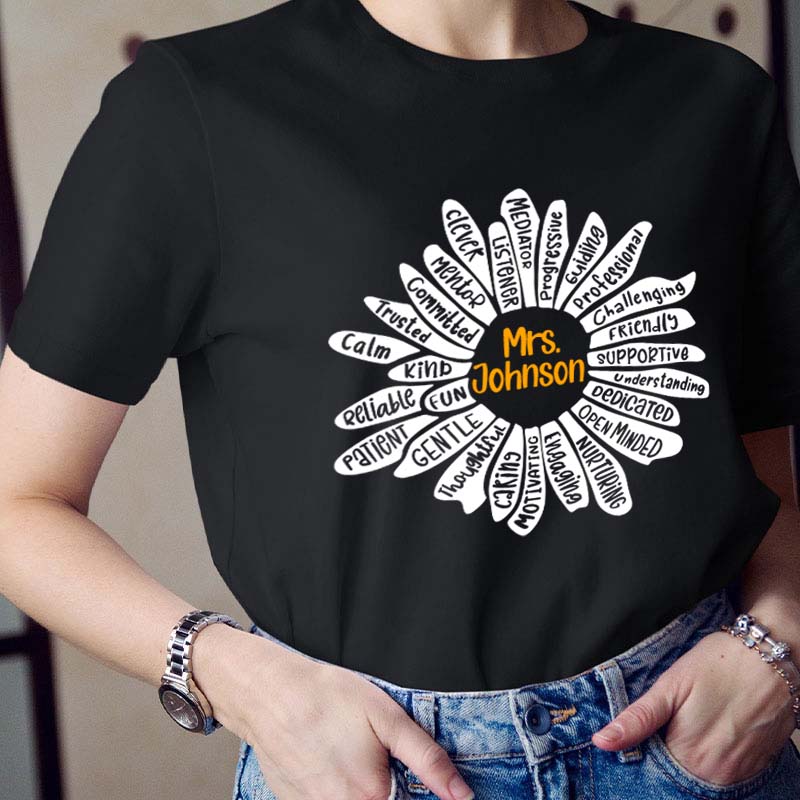 Personalized Name Flower Teacher T-Shirt