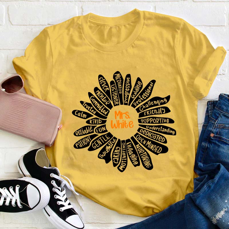 Personalized Name Flower Teacher T-Shirt