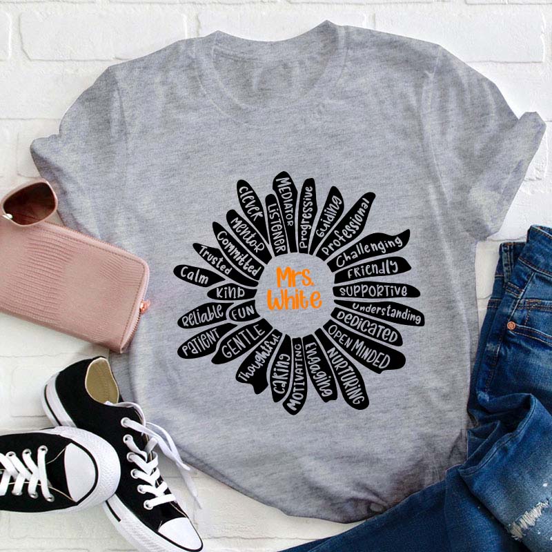 Personalized Name Flower Teacher T-Shirt