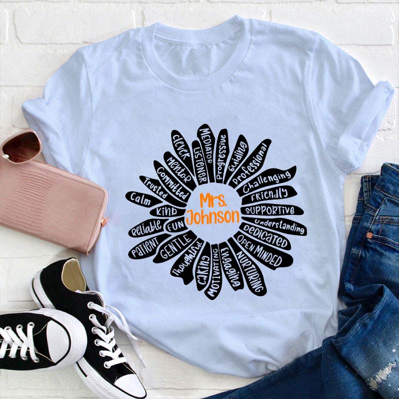 Personalized Name Flower Teacher T-Shirt