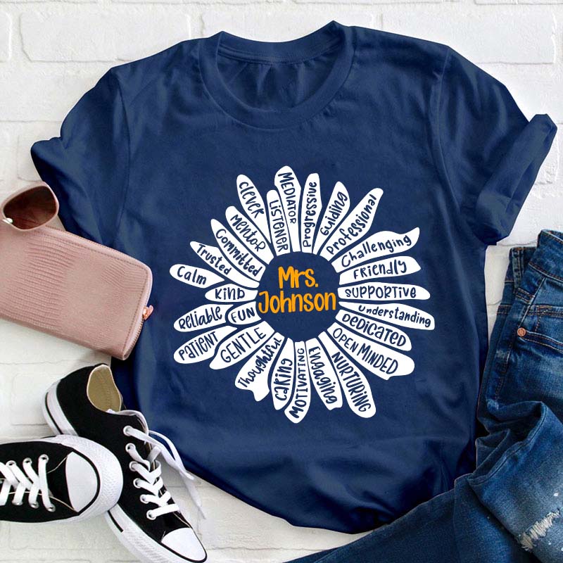 Personalized Name Flower Teacher T-Shirt