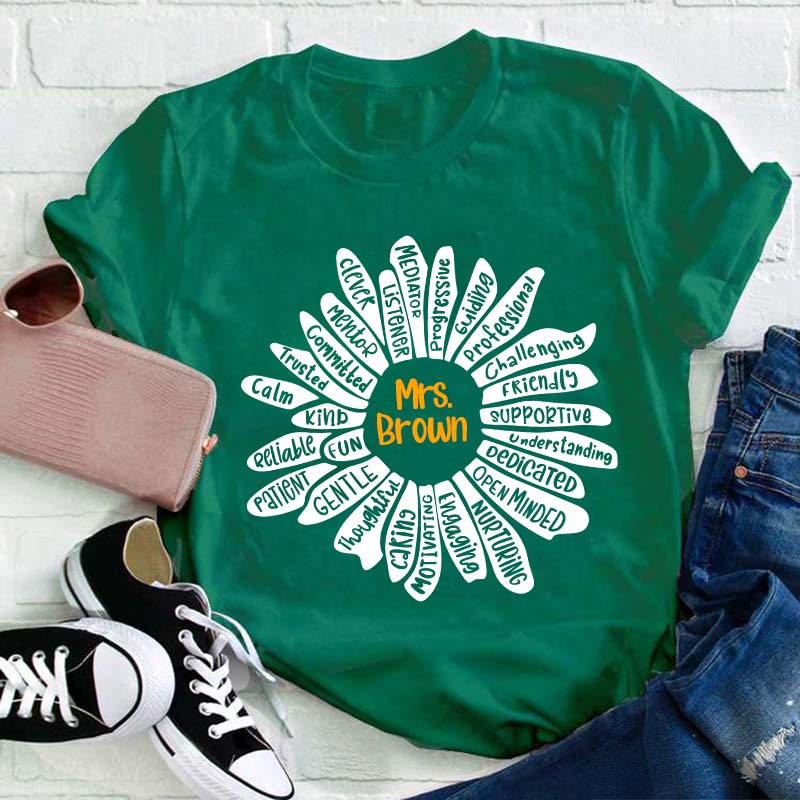 Personalized Name Flower Teacher T-Shirt