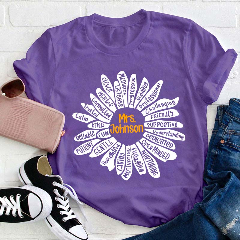 Personalized Name Flower Teacher T-Shirt