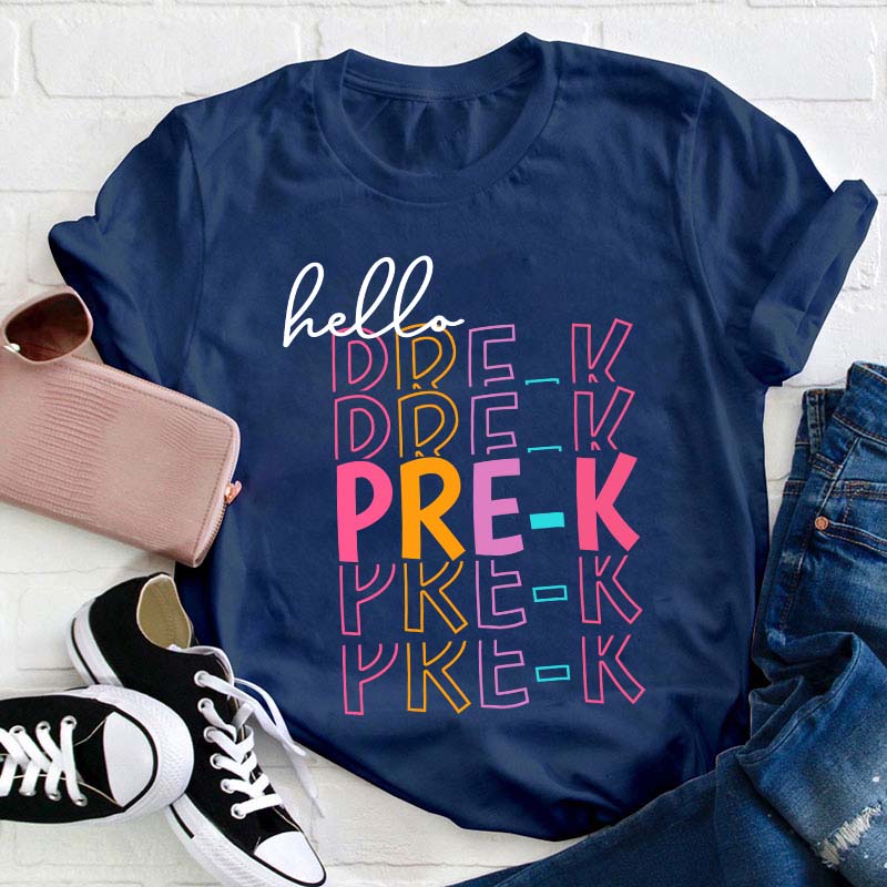 Personalized Hello Kindergarten Letters Colorful  T-Shirt