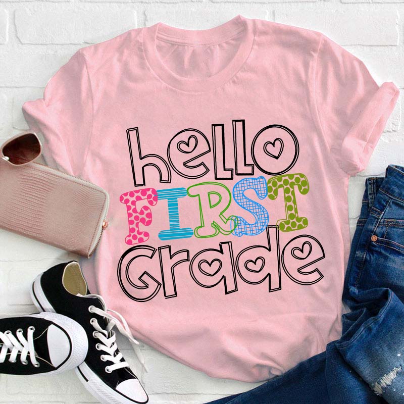 Personalized Grade Hello First Day Of School Teacher T-Shirt