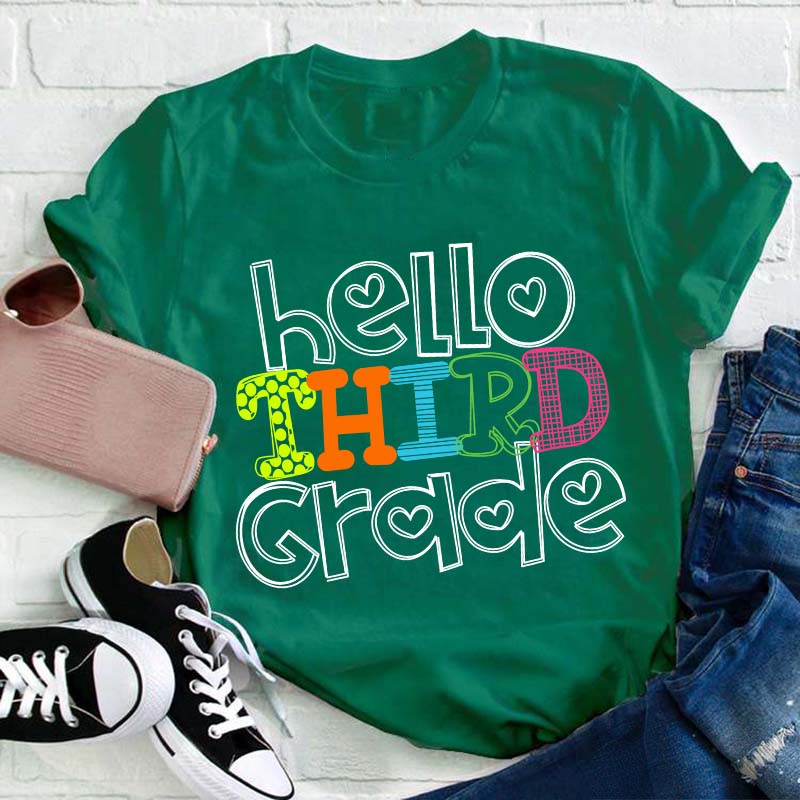 Personalized Grade Hello First Day Of School Teacher T-Shirt