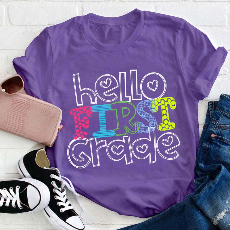 Personalized Grade Hello First Day Of School Teacher T-Shirt