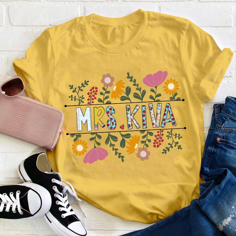 Personalized A Cluster Of Blooming Flowers Teacher T-Shirt