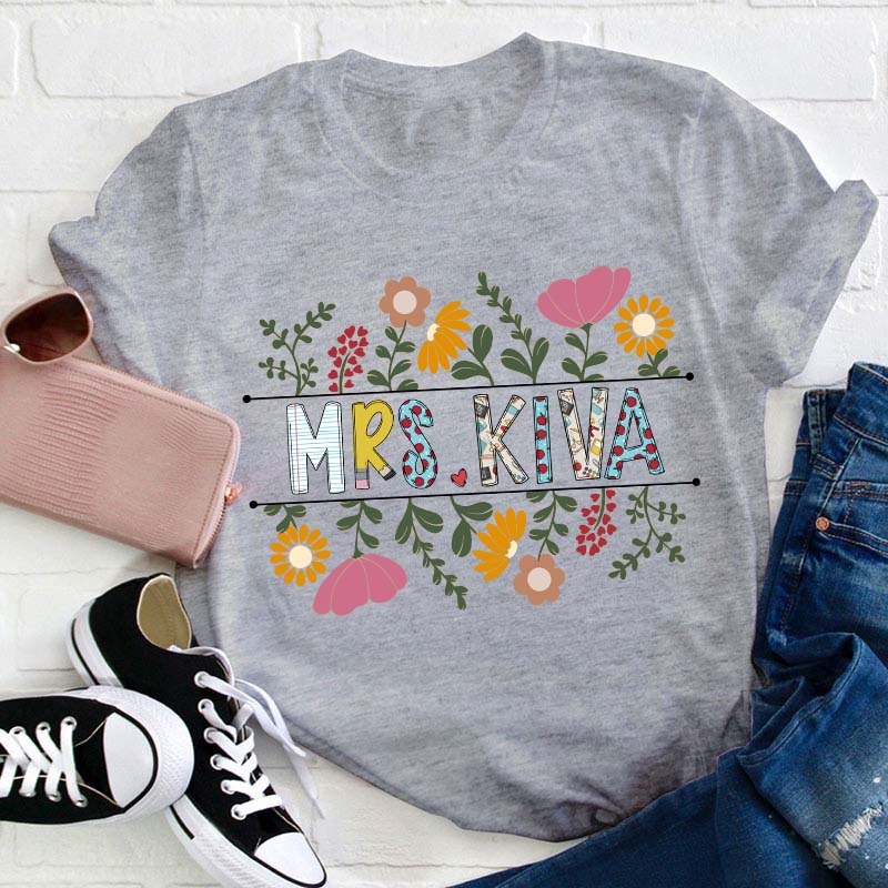 Personalized A Cluster Of Blooming Flowers Teacher T-Shirt