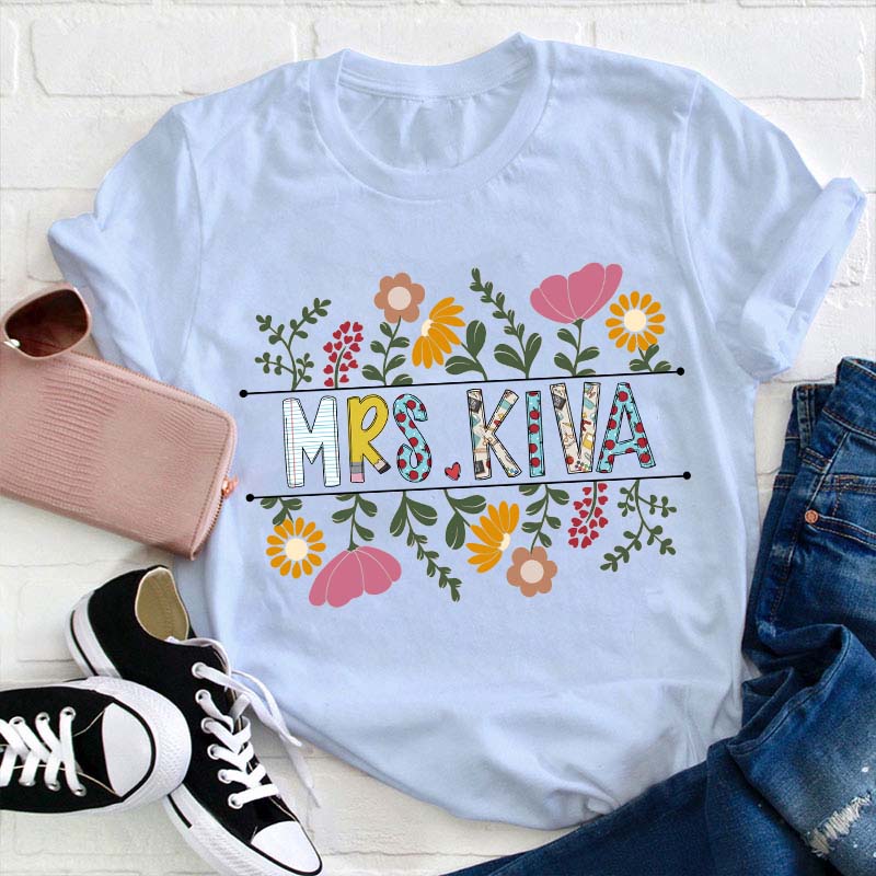 Personalized A Cluster Of Blooming Flowers Teacher T-Shirt