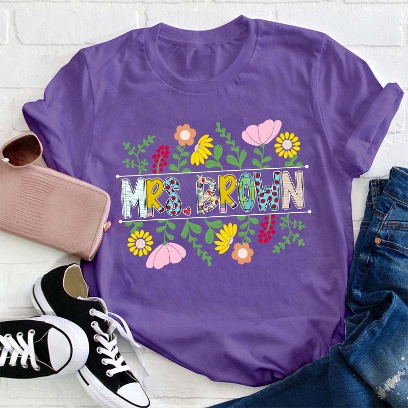 Personalized A Cluster Of Blooming Flowers Teacher T-Shirt
