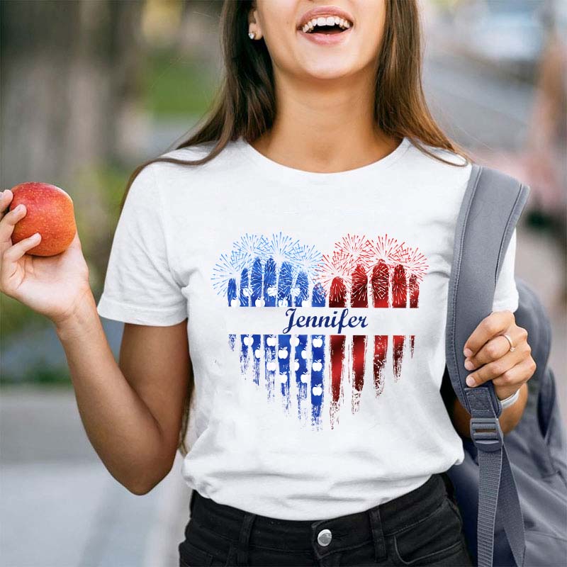 Personalized Name Love Flat Fireworks Teacher T-Shirt
