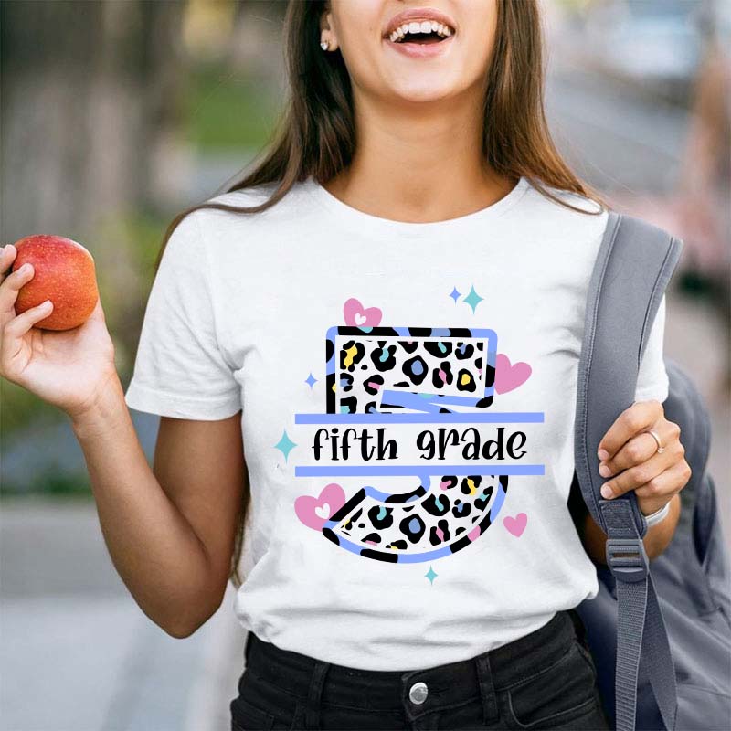 Personalized Grade Colorful Leopard Teacher T-Shirt