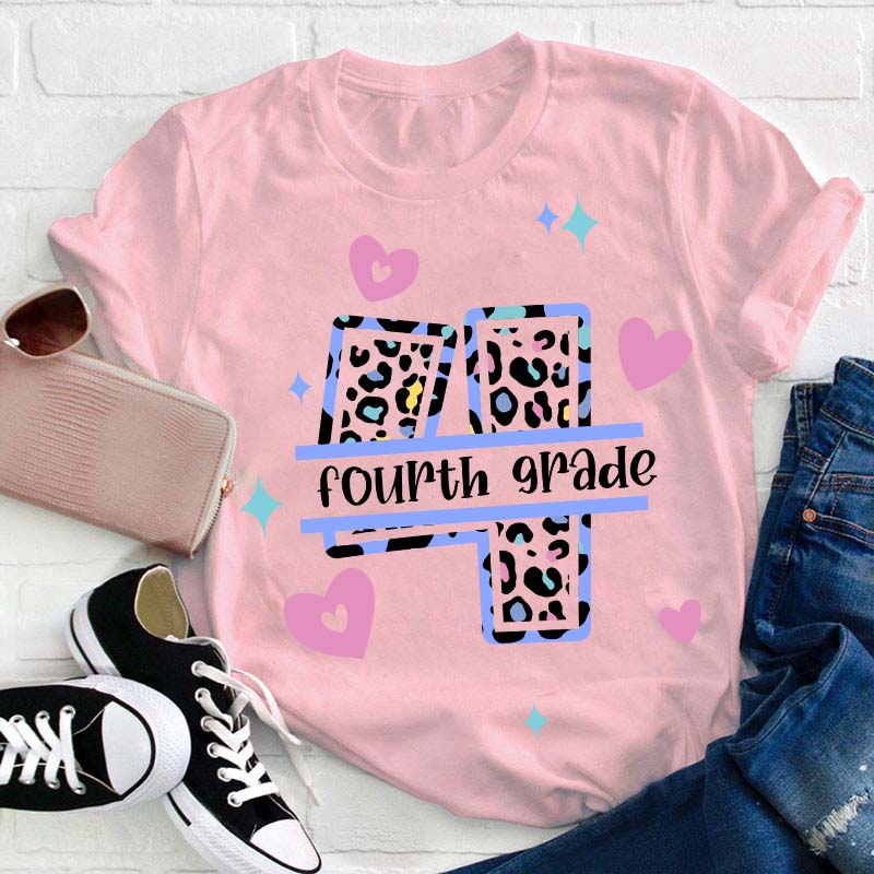 Personalized Grade Colorful Leopard Teacher T-Shirt