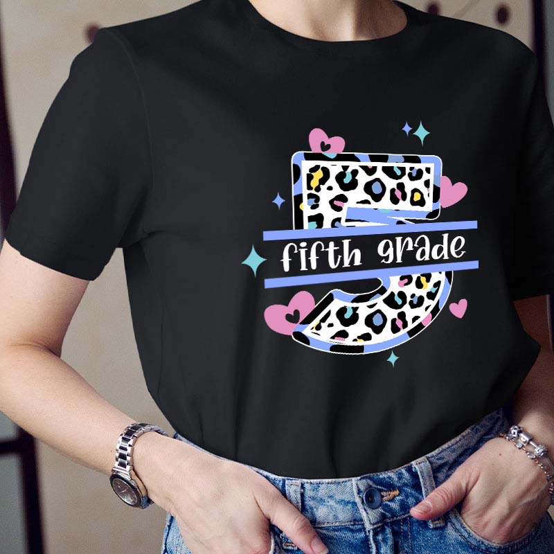 Personalized Grade Colorful Leopard Teacher T-Shirt