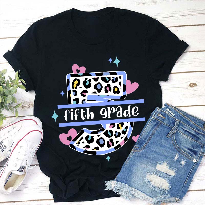 Personalized Grade Colorful Leopard Teacher T-Shirt