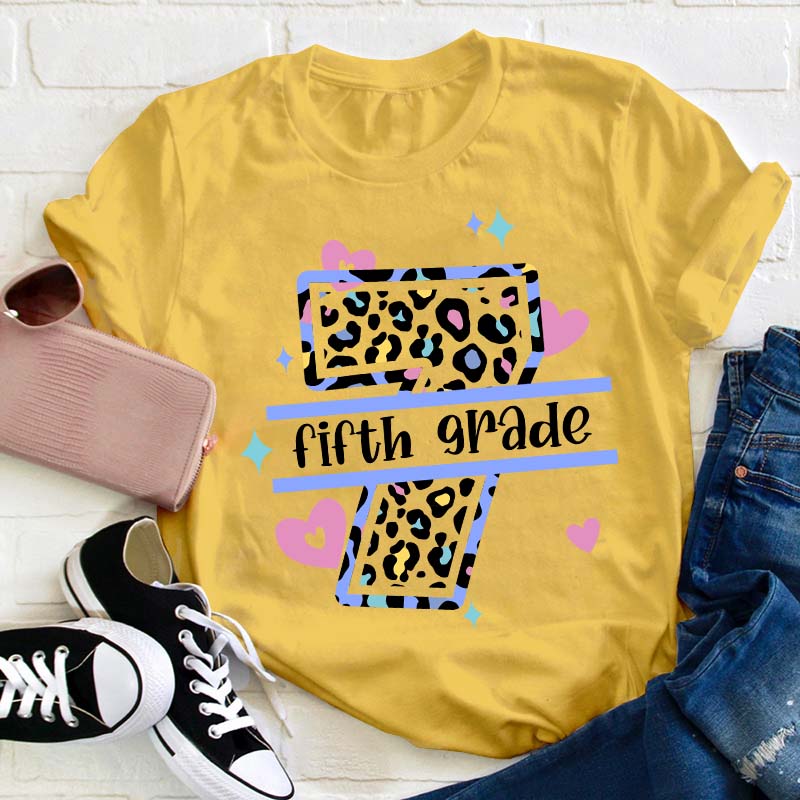 Personalized Grade Colorful Leopard Teacher T-Shirt