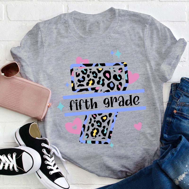 Personalized Grade Colorful Leopard Teacher T-Shirt