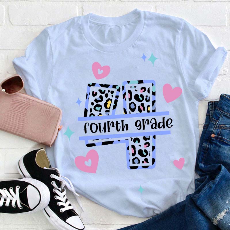 Personalized Grade Colorful Leopard Teacher T-Shirt
