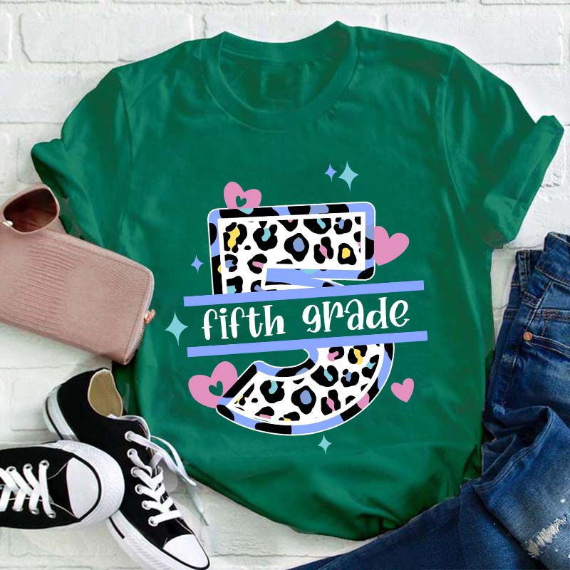 Personalized Grade Colorful Leopard Teacher T-Shirt