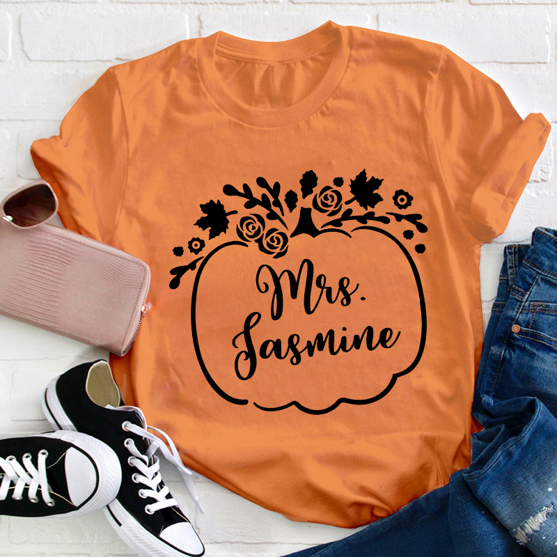 Personalized Rose Pumpkin Teacher T-Shirt