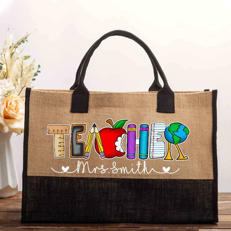 Personalized Name Cartoon Stationery Teacher Alphabet Teacher Cotton Tote Bag