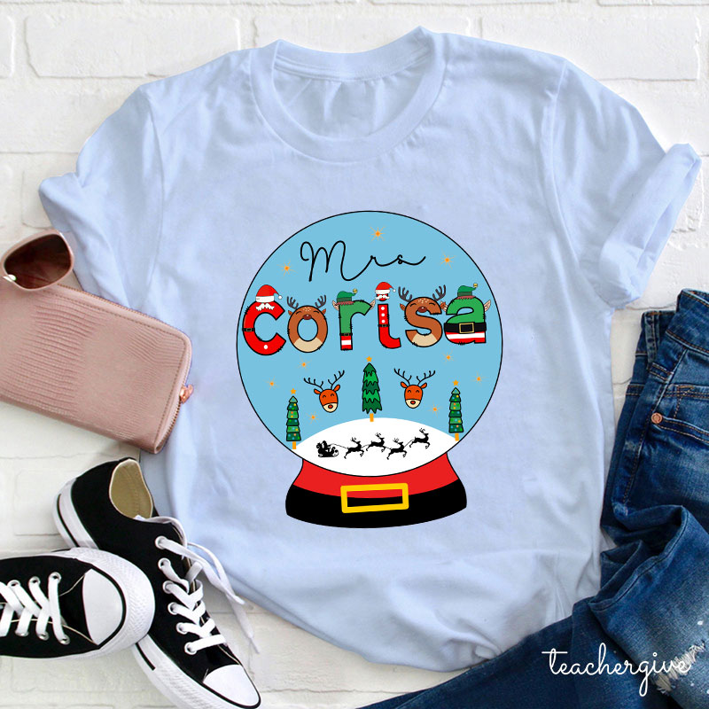 Personalized Merry Christmas Snow Scene Teacher T-Shirt