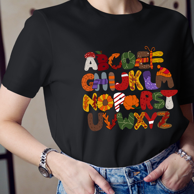 Autumn Style Alphabet Teacher T-Shirt